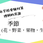 小学校受験の理科的常識対策として、季節ごとの花、植物、生き物の知識をまとめた記事のアイキャッチ画像。